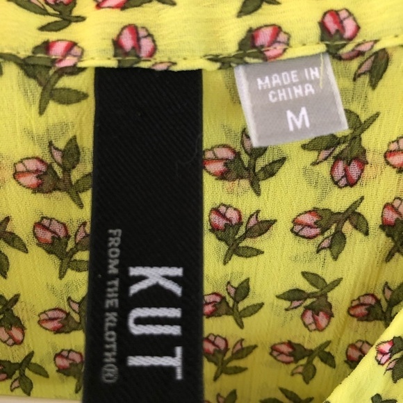 Kut from the KLOTH bright yellow button down shirt. Floral small roses print - Picture 4 of 9